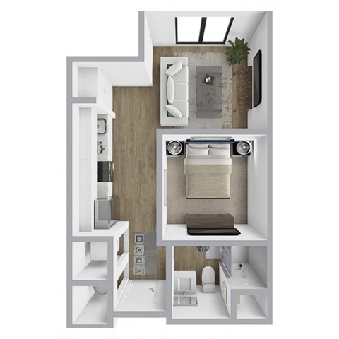 Floor plan for studio, 1 bath, 519 sqft