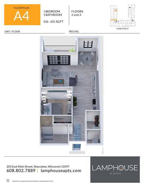 Floor plan for studio, 1 bath, 621 sqft