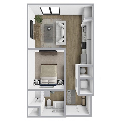 Floor plan for studio, 1 bath, 563 sqft