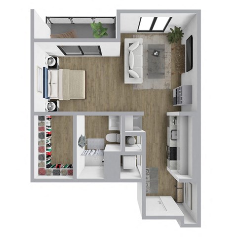 Floor plan for studio, 1 bath, 606 sqft