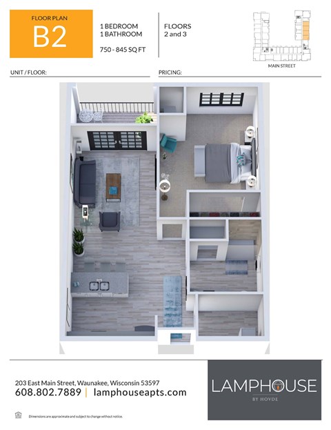 Floor plan for 1 bed, 1 bath, 720 sqft