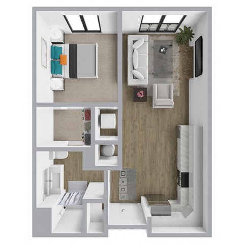 Floor plan for 1 bed, 1 bath, 668 sqft