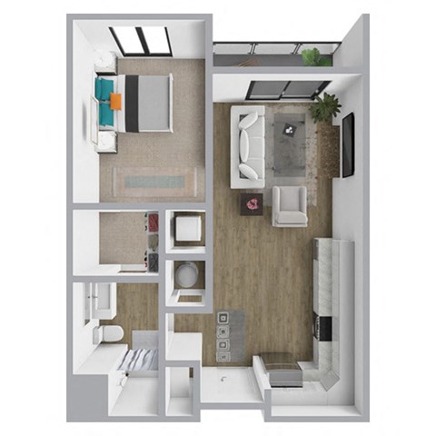 Floor plan for 1 bed, 1 bath, 688 sqft