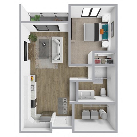 Floor plan for 1 bed, 1 bath, 712 sqft
