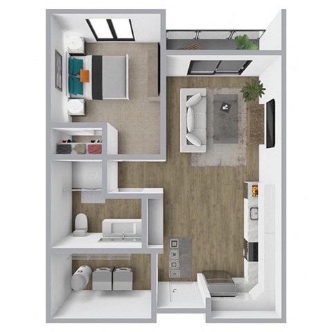 Floor plan for 1 bed, 1 bath, 736 sqft