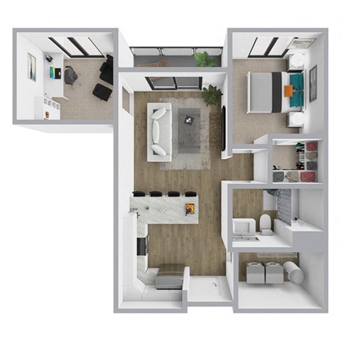 Floor plan for 1 bed, 1 bath, 811 sqft