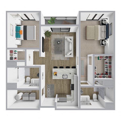 Floor plan for 2 beds, 2 baths, 1056 sqft