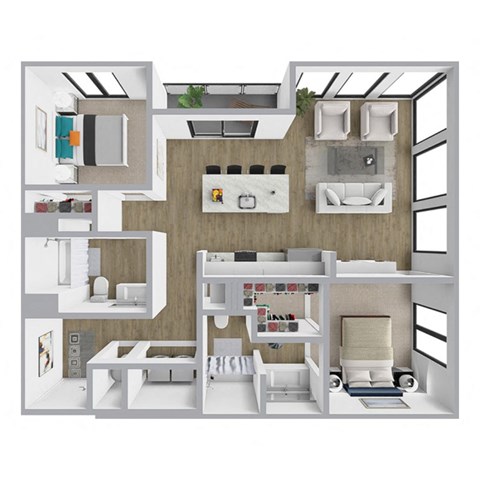 Floor plan for 2 beds, 2 baths, 1123 sqft