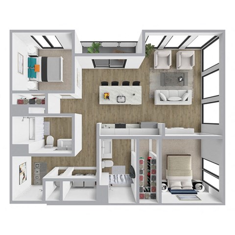 Floor plan for 2 beds, 2 baths, 1160 sqft