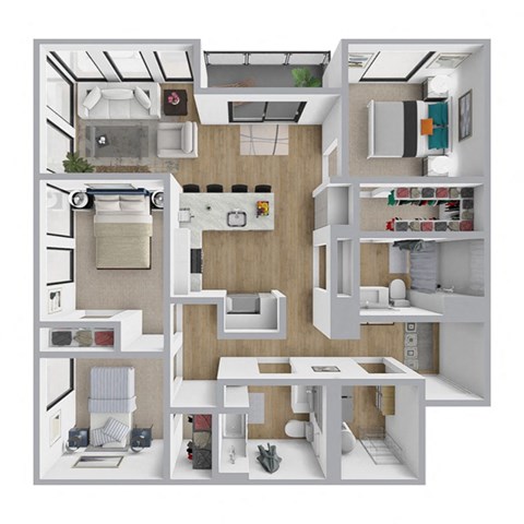 Floor plan for 3 beds, 2 baths, 1332 sqft