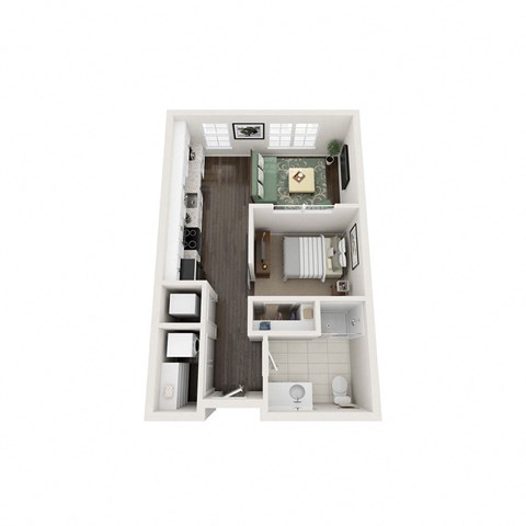 Floor plan for studio, 1 bath, 496 sqft