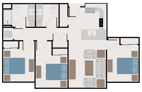 Floor plan for 3 beds, 1.5 baths, 1131 sqft