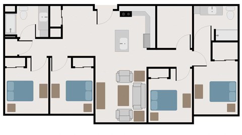 Floor plan for 4 beds, 2 baths, 1395 sqft