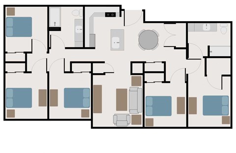 Floor plan for 5 beds, 2 baths, 1446 sqft