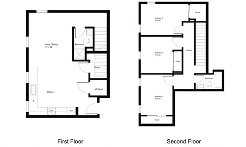 Floor plan for 3 beds, 1.5 baths, 1309 sqft