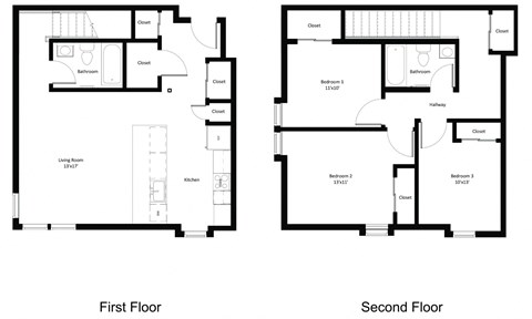Floor plan for 3 beds, 2 baths