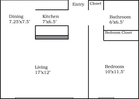 Floor plan for 1 bed, 1 bath, 560 sqft