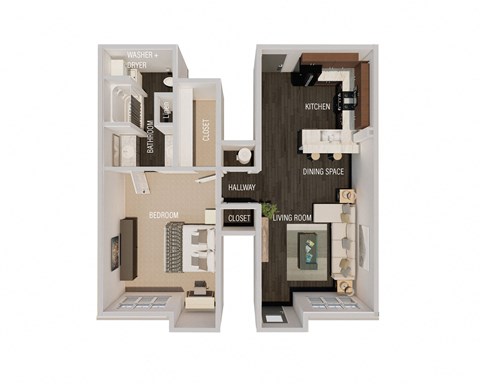 Floor plan for 1 bed, 1 bath, 872 sqft