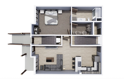 Floor plan for 1 bed, 1 bath, 855 sqft