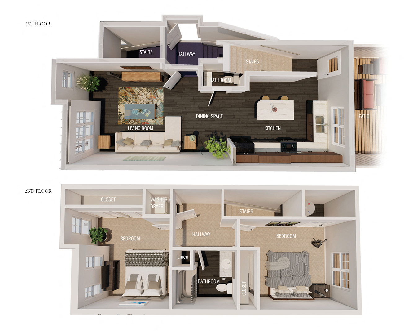 Floor plan for 2 beds, 1.5 baths, 1176 sqft