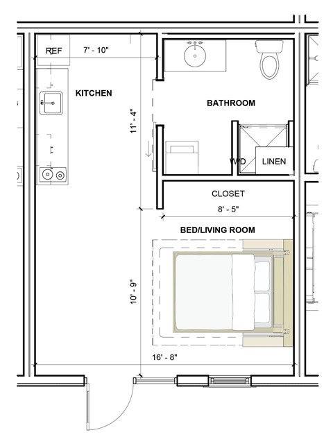 Floor plan for studio, 1 bath, 367 sqft