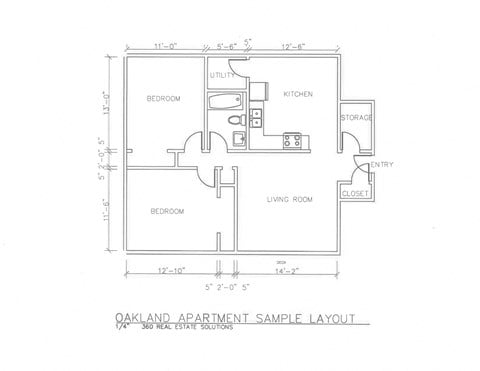 Floor plan for 2 beds, 1 bath, 929 sqft