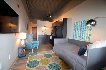 La Crosse apartment for rent - a living room with a couch and a rug