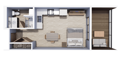 Floor plan for studio, 1 bath, 420 sqft