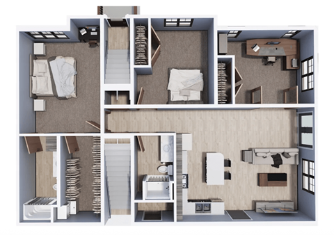 Floor plan for 3 beds, 2 baths, 1320 sqft