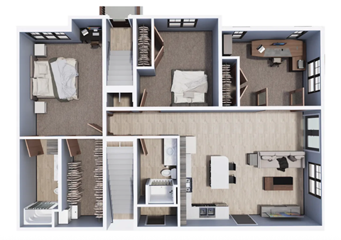 Floor plan for 3 beds, 2 baths, 1320 sqft