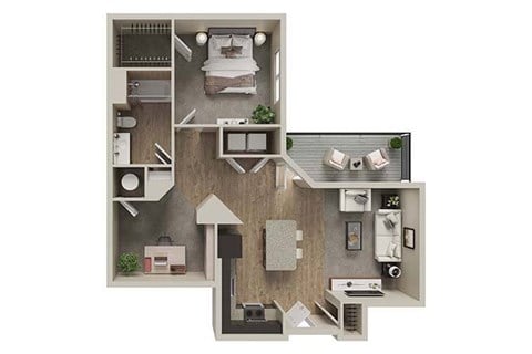 Floor plan for 1 bed, 1 bath, 915 sqft