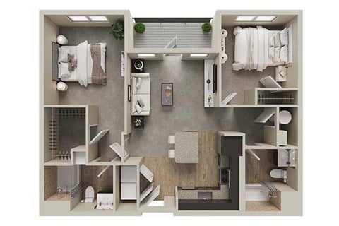 Floor plan for 2 beds, 2 baths, 1013 sqft
