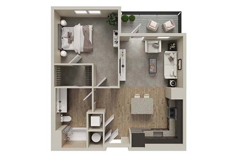 Floor plan for 1 bed, 1 bath, 718 sqft