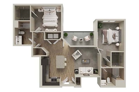 Floor plan for 2 beds, 2 baths, 1178 sqft