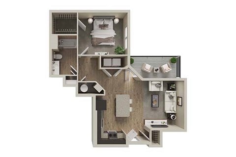 Floor plan for 1 bed, 1 bath, 819 sqft