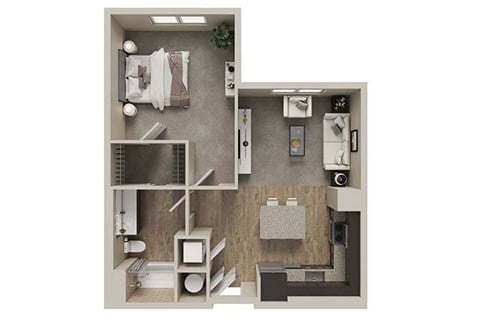 Floor plan for 1 bed, 1 bath, 751 sqft