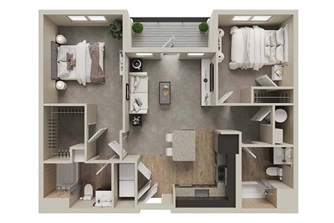 Floor plan for 2 beds, 2 baths, 1009 sqft
