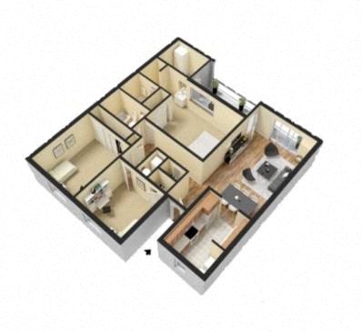 Floor plan for 3 beds, 2 baths, 1090 sqft