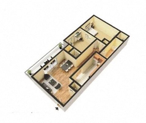 Floor plan for 2 beds, 1 bath, 1080 sqft