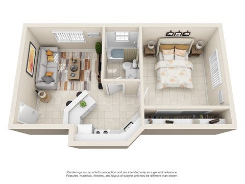 Floor plan for 1 bed, 1 bath, 510 sqft