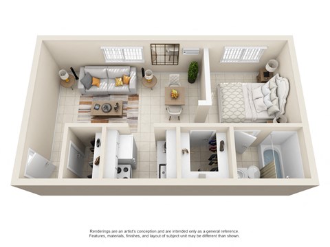 Floor plan for 1 bed, 1 bath, 510 sqft