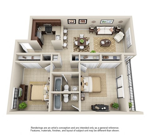Floor plan for 2 beds, 2 baths, 900 sqft