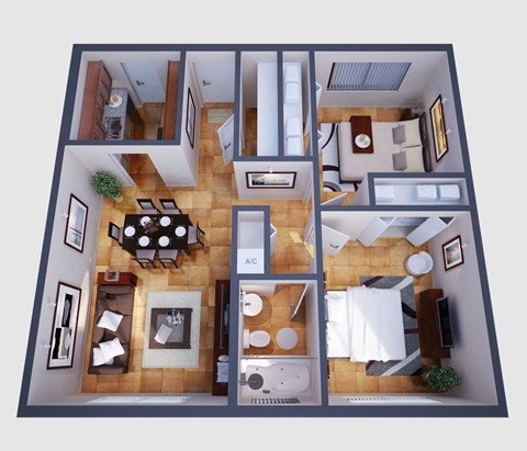 Floor plan for 2 beds, 1 bath, 824 sqft