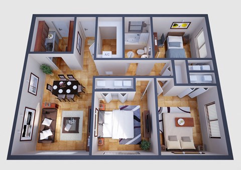 Floor plan for 3 beds, 1 bath, 1252 sqft