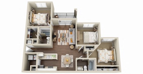 Floor plan for 3 beds, 2 baths, 1125 sqft