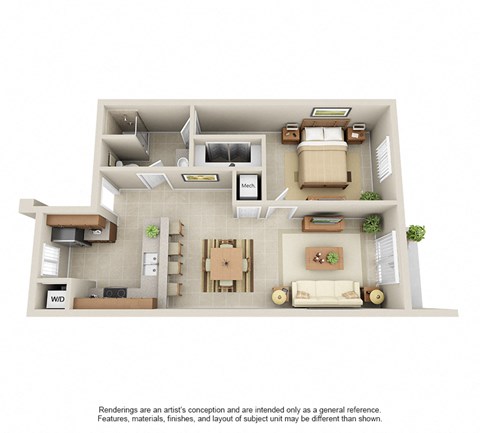 Floor plan for 1 bed, 1 bath, 797 sqft