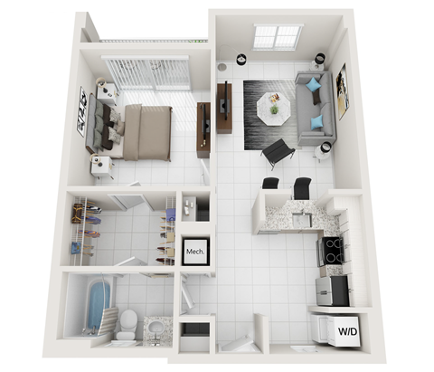 Floor plan for 1 bed, 1 bath, 720 sqft