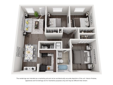 Floor plan for 3 beds, 1.5 baths, 949 sqft