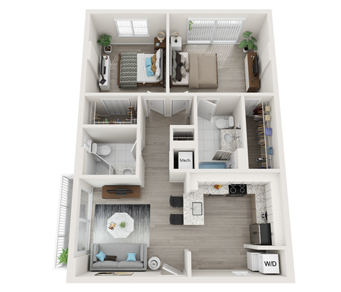 Floor plan for 2 beds, 2 baths, 916 sqft