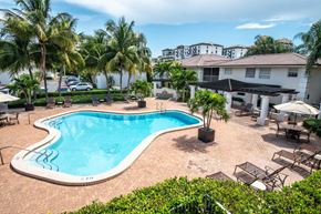 Miami apartment for rent - a swimming pool at a resort with palm trees